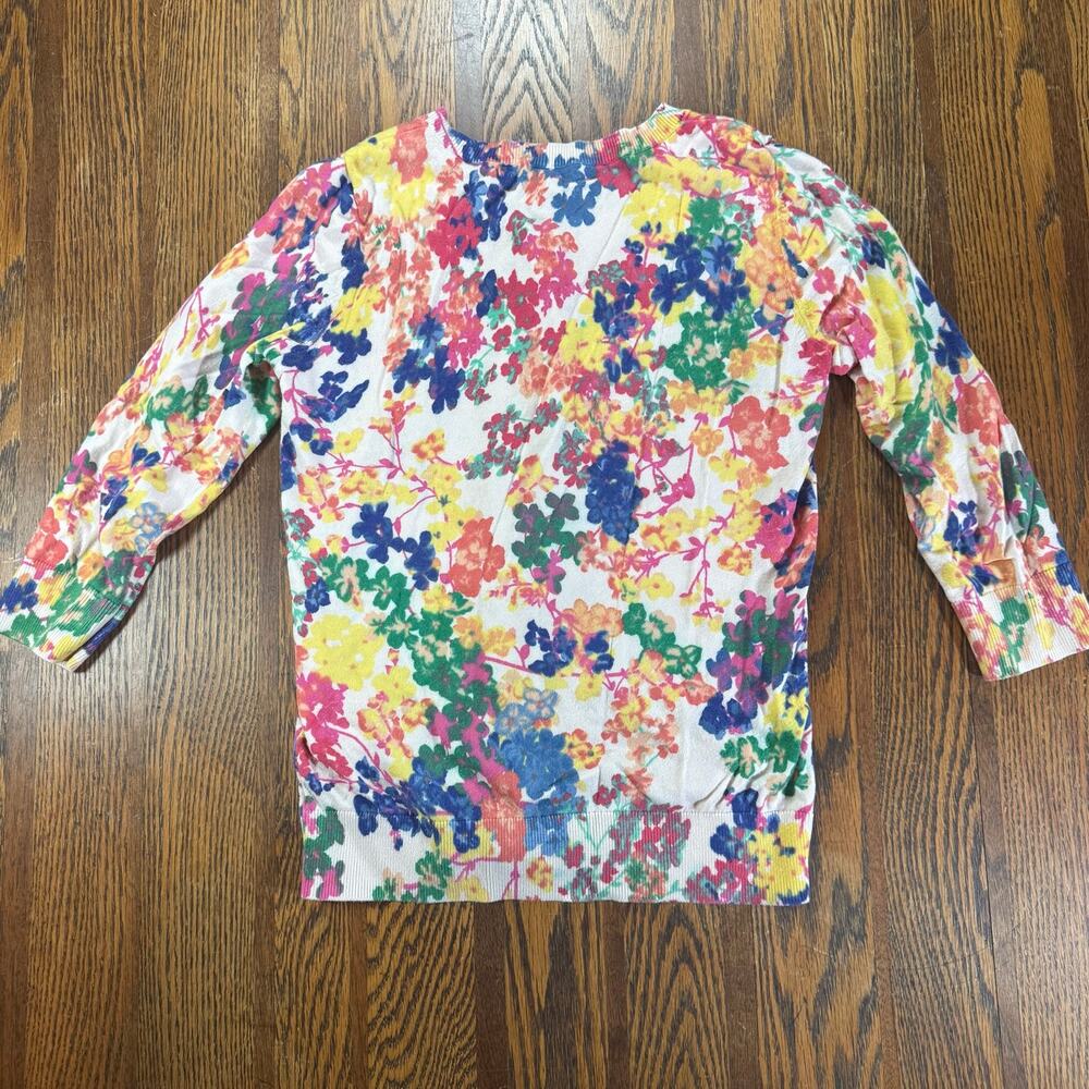 Talbots Womens’s Light Floral Fitted Cardigan Sweater Button Up 3/4 Sleeve Sz P - Picture 4 of 7